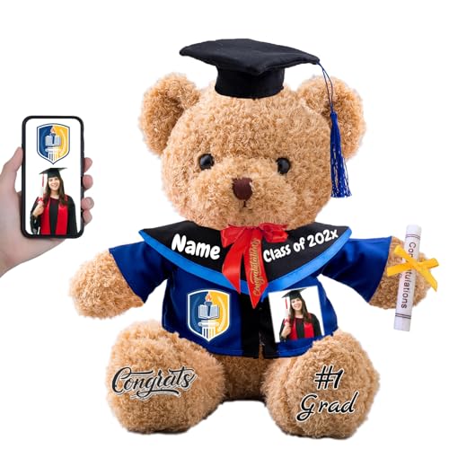 FAHOXUMR Personalisierter Abschluss-Teddybär 2025 mit Text+Foto, Abschlussbär für Abschlussfeier 2025 als Graduation Geschenke für Frauen Männer (30cm-Text+Foto) von FAHOXUMR