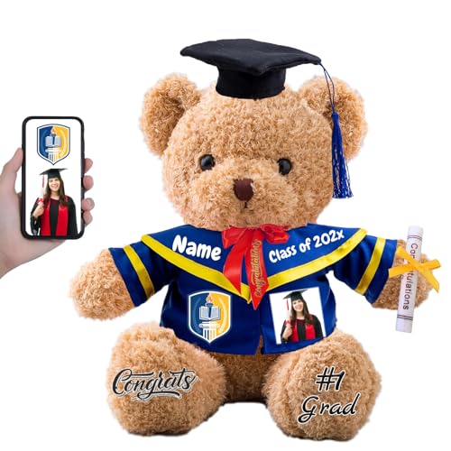 FAHOXUMR Personalisierter Abschluss-Teddybär 2025 mit Text+Foto, Abschlussbär für Abschlussfeier 2025 als Graduation Geschenke für Frauen Männer (30cm-Text+Foto) von FAHOXUMR