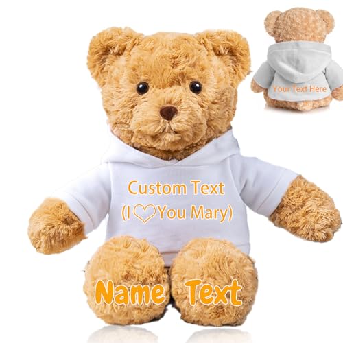 FAHOXUMR Personalisierter Teddybär für Sie Ihn, Plüschtiere Personalisierte Geschenke Plüschbär mit Text+Foto als Besondere Geschenke für Valentinstag Weihnachten Geburtstag (26cm-Text+Foto) von FAHOXUMR