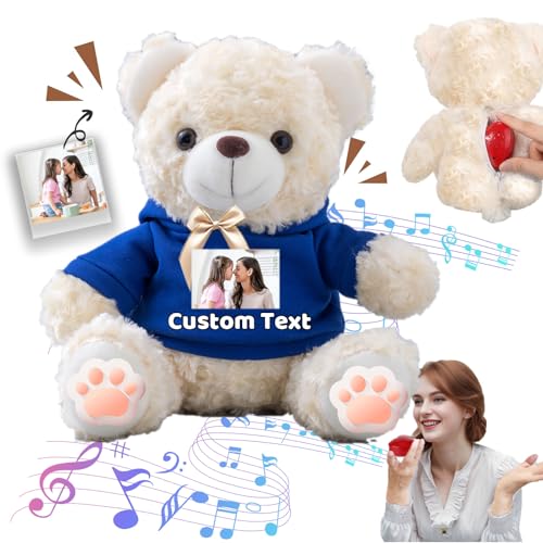 FAHOXUMR Personalisierter Teddybär mit Aufzeichnung für Frauen Männer, Personalisierte Plüschbär mit Schleife Plüschtiere mit Text+Foto als Geschenk für Weihnachten Valentinstag (20cm-Text+Foto) von FAHOXUMR