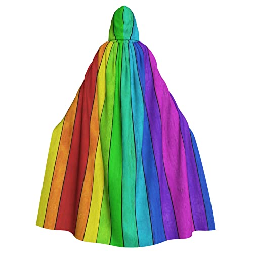 FAIRAH Regenbogen Farbige Holz Hintergrund Druck Kapuze Mantel Frauen Männer Halloween Dress Up Party Cosplay Kostüme von FAIRAH