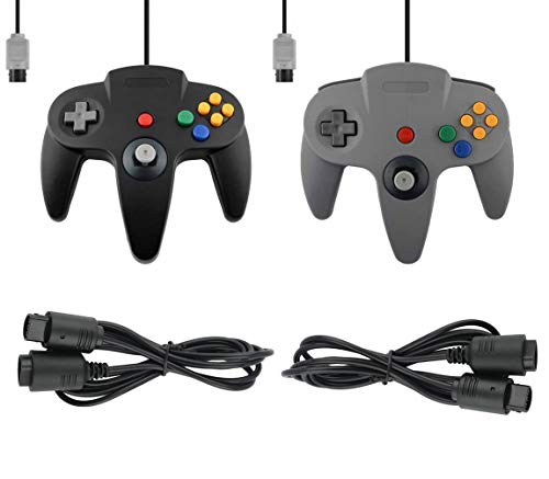 2 x Controller passend für Nintendo 64 N64 Grau Schwarz mit Verlängerungen Gamepad Joypad von FAIRY TAIL & GLITZER FEE