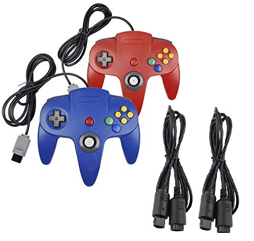 2 x Controller passend für Nintendo 64 N64 Rot und Blau mit Verlängerungen Gamepad Joypad von FAIRY TAIL & GLITZER FEE