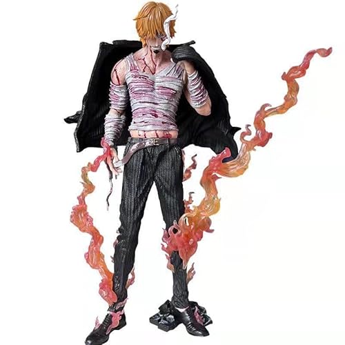 Anime Figur One Piece Sanji Figur, 29 cm gebadete Sanji Bandage mit Bein Flammeneffekt Anime Figuren Kollektion Dekoration Modell Spielzeug von FAKKA