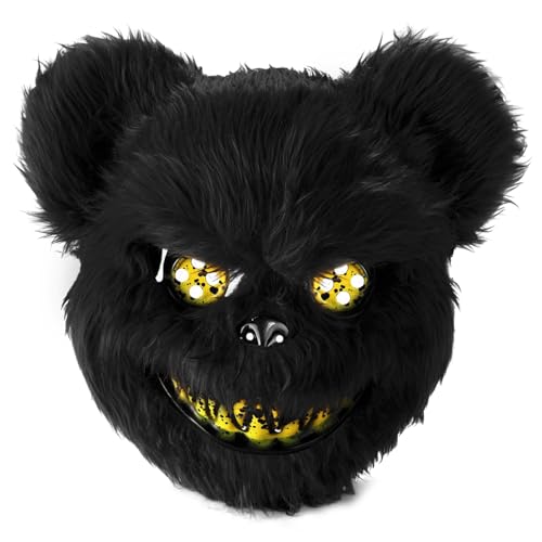 FAKKA Halloween Maske Horror Bärenmaske, Gruselige Halloween Maske für Erwachsene Kinder, Lustige Maske für Halloween Kostüm Karnevalsparty Cosplay Maskerade, Blutige Bären Maske (Schwarz) von FAKKA