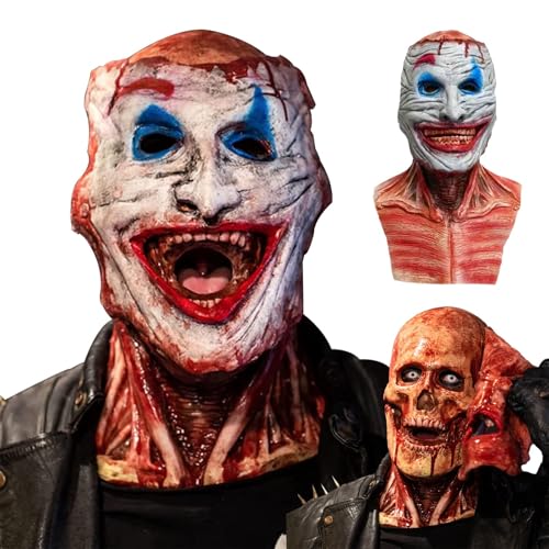 FAKKA Halloween Masks Horror,Gruselige Vollkopf 3D Skelett Maske,Lächelnder Dämon Scary Ghost Mask,Maske Killer Clown,Clownmaske von FAKKA