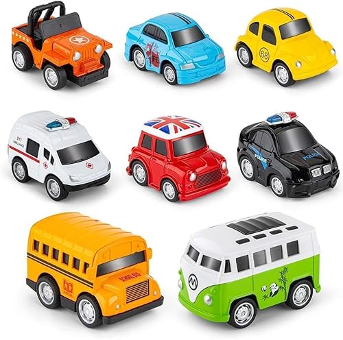 FAKKA Metall Zurückziehen Spielzeugautos,8 Pack Mini Die Cast Spielzeugautos Set,Kinderspielzeug Fahrzeuge Reibung angetrieben,für 3-12 Jahre Jungen Mädchen Kinder von FAKKA