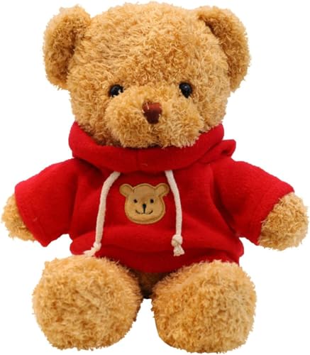 FAKKA Teddybär Weiches Fell Teddybär mit Kapuze Tatzendruck Plüschtier Kuscheltier Stofftier Geschenk (Red,30cm) von FAKKA