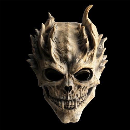 FAKKA Totenkopf Maske Skull Maske Ghostface Gruseliges Dämonenskelett Horror Geistergesicht Vollkopf Kopfbedeckung Gruseliger Helm Halloween von FAKKA