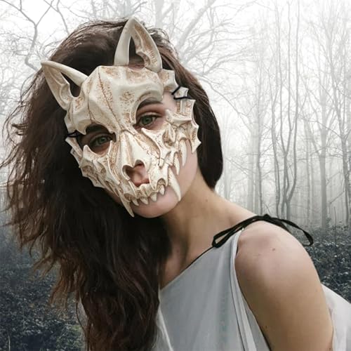 FAKKA Werwolf Maske, Halloween Skelett Maske, Horror Totenkopf, Japanische Halloween Skull, Gruselige Tier Schädelmaske, Wolf Skull Mask für Erwachsene Kinder von FAKKA