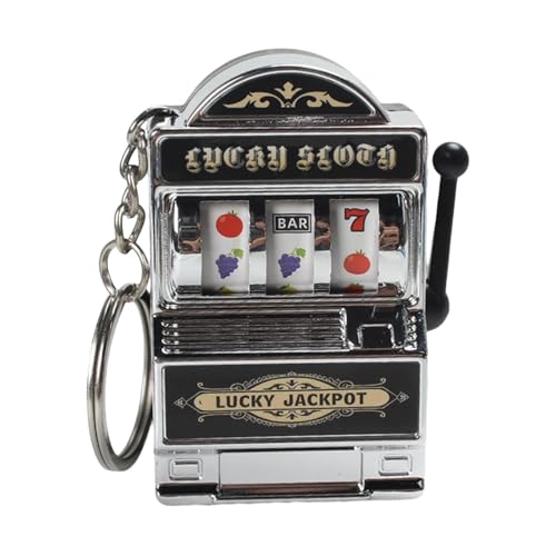 Mini Glücksspiel Spielautomat Schlüsselanhänger, Mini Casino Glücksbringer Jackpot Schlüsselanhänger, Kreativer Autoschmuck Schlüsselanhänger Kids Funny Gag Toys für Junge Männer, Silber von FAKKA