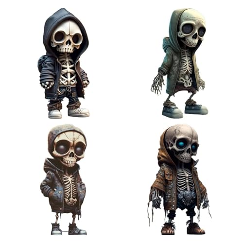 Skelett Skulpturen Coole Figuren Gothic Deko, Mini Harz Skelettfiguren Heimdekoration, Exquisite Totenkopf Statue Halloween Dekoration Ornamente Geschenke für Freunde (4 Stücke) von FAKKA