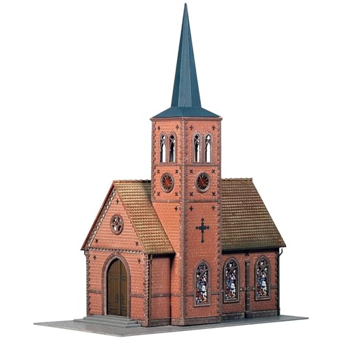 FALLER Kleinstadt-Kirche Modellbausatz mit 50 Einzelteilen 200 x 118 x 270 mm I Modelleisenbahn Zubehör H0 I Modelleisenbahn H0 Kleinstadt-Kirche von FALLER