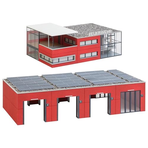 FALLER Moderne Feuerwache Modellbausatz mit 303 Einzelteilen 208 x 135 x 76 mm, 261 x 135 x 64,5 mm I Modelleisenbahn Zubehör H0 I Modelleisenbahn H0 von FALLER