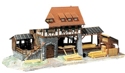 FALLER Sägemühle Modellbausatz mit 569 Einzelteilen 345 x 200 x 145 mm I Modelleisenbahn Zubehör H0 I Modelleisenbahn H0 Sägemühle mit Wasserrad von FALLER