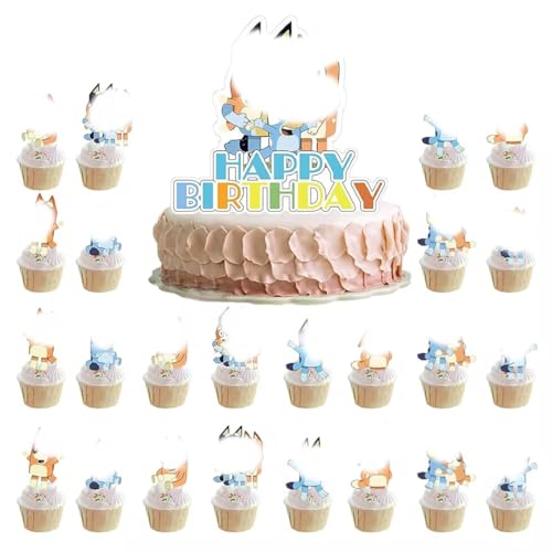 25 Stück Blauer Hund Cupcake Topper FAMILIO-Animation Hund Geburtstag Cupcake Topper Set Karikatur Tortendekoration Geburtstag Jungen Mädchen Kinder Geburtstag Tortendekoration von FAMILIO