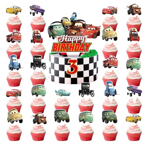 25 Stück Car Tortendeko FAMILIO-Car Torte Topper Happy Birthday Kuchendeko Geburtstag Tortendeko Auto Cupcake Topper Auto Cake Topper für Junge Mädchen Geburtstag Auto Themen Party von FAMILIO