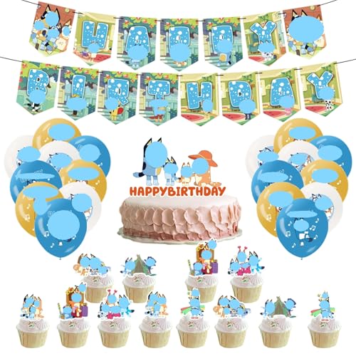 32 PCS Geburtstag Dekorationen FAMILIO Party Supplies Ballons Cake Toppers Für Kindergeburtstag Dekorationen Deko Set mit Folienballon Latexballon Cake Topper Banner von FAMILIO