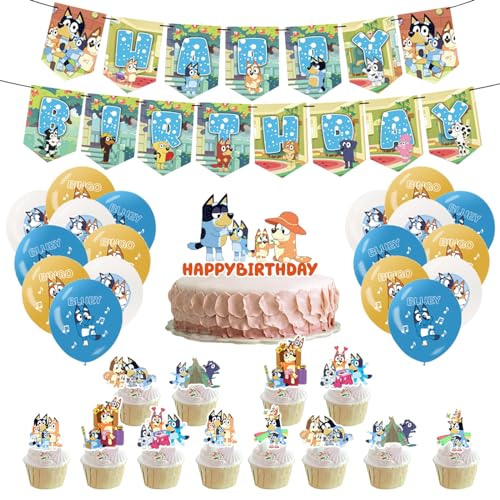 FAMILIO 32 PCS Geburtstag Dekorationen Party Supplies Ballons Cake Toppers Für Kindergeburtstag Dekorationen Deko Set mit Folienballon Latexballon Cake Topper Banner von FAMILIO