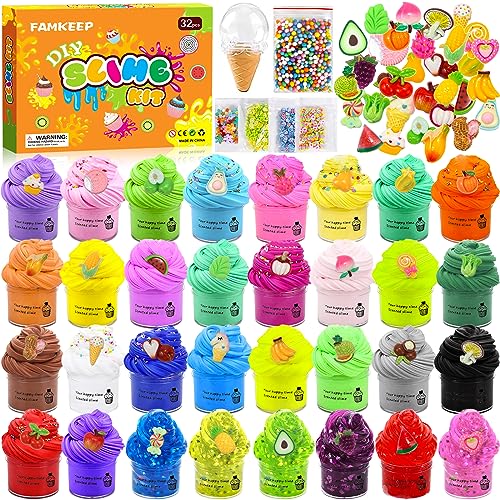 FAMKEEP Fluffy Slime Set 32 Pack, Fluffy Butter Slime Set, Fun Crystal Slime DIY Kit,Mini Scented Schleim für Kinder Party Favor,Mädchen und Jungen, Weich und dehnbar von FAMKEEP