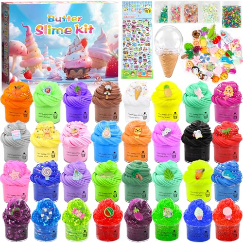 FAMKEEP Fluffy Slime Set 36 Pack, Fluffy Butter Slime Set, Kinder Putty Spielzeug Geschenke,Crystal Slime DIY Kit,Mini Scented Schleim für Kinder Party Favor,Mädchen und Jungen, Weich und Dehnbar von FAMKEEP