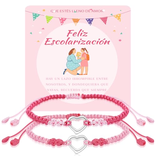 FANCIBAND 2 Stück Mutter Tochter Armband Einschulung Geschenk,Schulanfang Mädchen Rosa Handgestricktes Armband,Geschenke Zur Einschulung Schulanfang Geschenke Für Mädchen von FANCIBAND