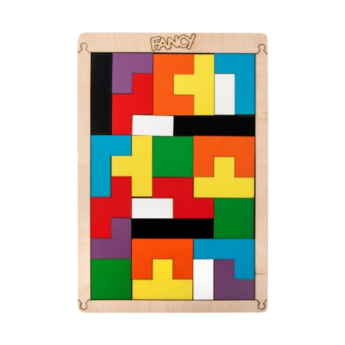 Tetris Puzzle Holz 15x22 Geometrische Formen Holztetris Holzpuzzle Montessori Tangram Tetris Spiel Kinder und Erwachsene Spielzeug ab 3 4 6 8 Jahre von FANCY