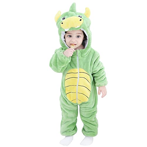 FANCYINN Baby Winter Grüner Dinosaurier Niedlicher Baby Kostüm Kostüme Cartoon Tier Strampler Mädchen und Jungen 0-6M von FANCYINN