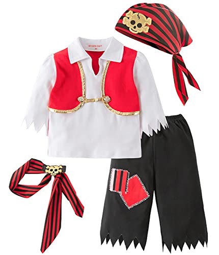 FANCYINN Pirate Costume Kids 4 Set, Childrens Pirate Costume kids Pirate Costume 5-6 for Pirate Fancy Dress Costume Age 3-4 von FANCYINN