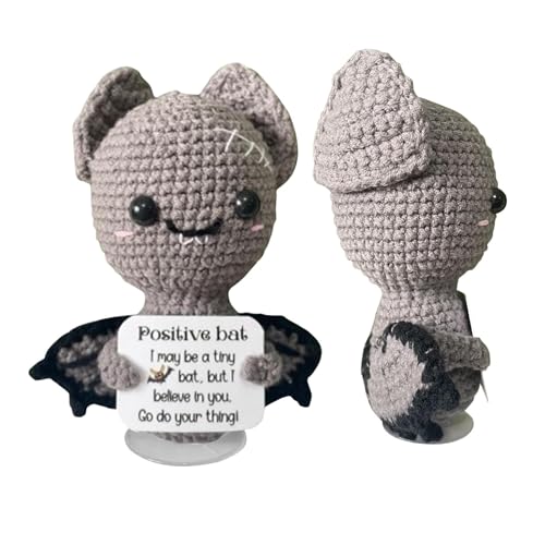 FANGZ Gestrickte Halloween-Fledermauspuppe, Positive Häkeltiere Pocket Hug | Halloween-Stricktaschen-Umarmung | Strickende Tierplüschpuppe mit positiver Lebenskarte für Männer, Frauen, Familie, von FANGZ