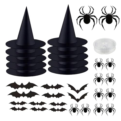 FANGZ Halloween Hexenhüte,Hexenhüte Halloween - Schwarze Hexenzubehörkappen zum Aufhängen mit 164 Fuß langem Kabel,Zaubererkostüm für Frauen, Mädchen, Kinder, Halloween-Dekorationen für drinnen von FANGZ