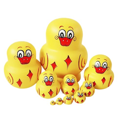 FANGZ Russische Matrjoschka-Puppen-Spielzeug, 10 Stück gestapelte Ente, Matrjoschka-Puppe, für Kinder, hölzerne gelbe Ente, Matrjoschka-Puppe, Schreibtischdekoration, russische Puppen von FANGZ