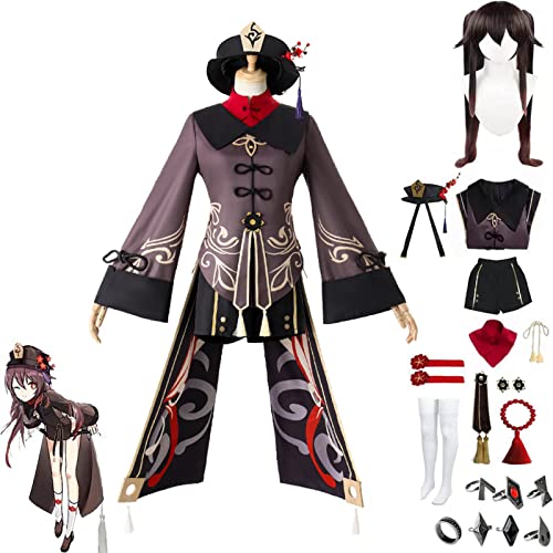 FANKXIUXI Genshin Impact Hu Tao Cosplay Kostüm Outfit Spiel Anime Charaktere Venti Uniform Kleid Full Set Halloween Dress Up Anzug mit Perückenhut S von FANKXIUXI