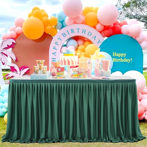 FANSU Party Deko Tischrock, Tischröcke Tisch Rock Tüll Tischrock Tischdekoration, Einfache Montage und Wiederverwendbar, für Geburtstag Kuchen Hochzeit Babyparty (14FT/427x77cm,Dunkelgrün C) von FANSU