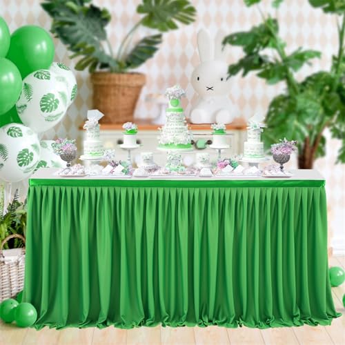 FANSU Party Deko Tischrock, Tischröcke Tisch Rock Tüll Tischrock Tischdekoration, Einfache Montage und Wiederverwendbar, für Geburtstag Kuchen Hochzeit Babyparty (14FT/427x77cm,Grün C) von FANSU