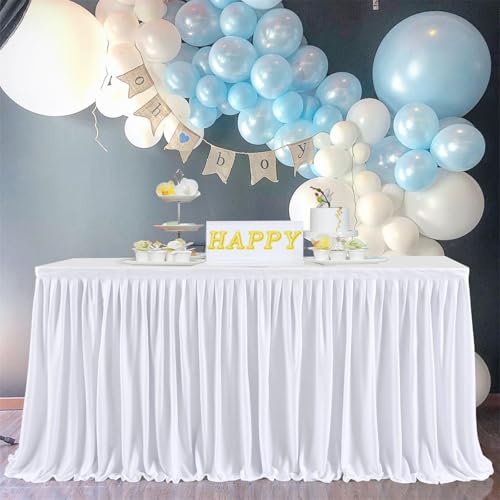 FANSU Party Deko Tischrock, Tischröcke Tisch Rock Tüll Tischrock Tischdekoration, Einfache Montage und Wiederverwendbar, für Geburtstag Kuchen Hochzeit Babyparty (14FT/427x77cm,Weiß) von FANSU