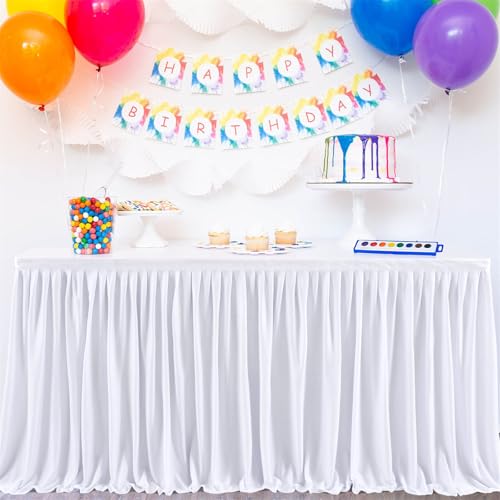 FANSU Party Deko Tischrock, Tischröcke Tisch Rock Tüll Tischrock Tischdekoration, Einfache Montage und Wiederverwendbar, für Geburtstag Kuchen Hochzeit Babyparty (14FT/427x77cm,Weiß C) von FANSU