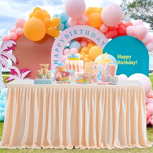 FANSU Party Deko Tischrock, Tischröcke Tisch Rock Tüll Tischrock Tischdekoration, Einfache Montage und Wiederverwendbar, für Geburtstag Kuchen Hochzeit Babyparty (4FT/122x77cm,Champagnerfarbe C) von FANSU