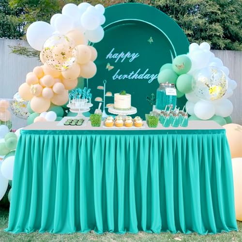 FANSU Party Deko Tischrock, Tischröcke Tisch Rock Tüll Tischrock Tischdekoration, Einfache Montage und Wiederverwendbar, für Geburtstag Kuchen Hochzeit Babyparty (4FT/122x77cm,Cyan Farbe C) von FANSU