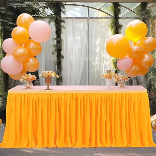 FANSU Party Deko Tischrock, Tischröcke Tisch Rock Tüll Tischrock Tischdekoration, Einfache Montage und Wiederverwendbar, für Geburtstag Kuchen Hochzeit Babyparty (4FT/122x77cm,Orange) von FANSU