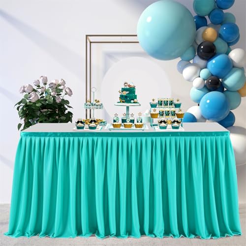 FANSU Party Deko Tischrock, Tischröcke Tisch Rock Tüll Tischrock Tischdekoration, Einfache Montage und Wiederverwendbar, für Geburtstag Kuchen Hochzeit Babyparty (8FT/243x77cm,Cyan Farbe) von FANSU