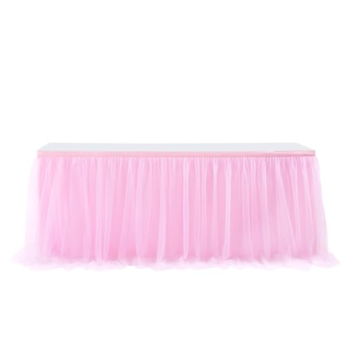 FANSU Tüll Tischrock, Doppelschicht Tischröcke Party Deko Tischrock Tisch Rock Tischdekoration, für Geburtstag Kuchen Hochzeit Bankett Babyparty Taufe Weihnachten (6FT/183x77cm,Rosa) von FANSU