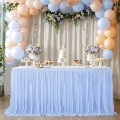 FANSU Tüll Tischrock, Party Deko Tischrock Tischröcke Tisch Rock Tischdekoration, Einfache Montage und Wiederverwendbar, für Geburtstag Kuchen Babyparty Hochzeit (Blassblau A,6FT/183x77cm) von FANSU