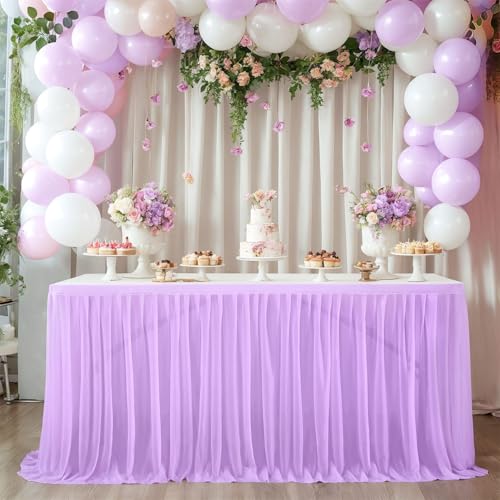 FANSU Tüll Tischrock, Party Deko Tischrock Tischröcke Tisch Rock Tischdekoration, Einfache Montage und Wiederverwendbar, für Geburtstag Kuchen Babyparty Hochzeit (Hellviolett A,4FT/122x77cm) von FANSU