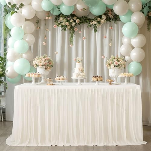 FANSU Tüll Tischrock, Party Deko Tischrock Tischröcke Tisch Rock Tischdekoration, Einfache Montage und Wiederverwendbar, für Geburtstag Kuchen Babyparty Hochzeit (Milchweiß A,14FT/427x77cm) von FANSU