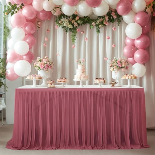 FANSU Tüll Tischrock, Party Deko Tischrock Tischröcke Tisch Rock Tischdekoration, Einfache Montage und Wiederverwendbar, für Geburtstag Kuchen Hochzeit Babyparty (14FT/427x77cm,Fuchsia A) von FANSU