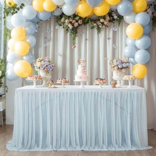 FANSU Tüll Tischrock, Party Deko Tischrock Tischröcke Tisch Rock Tischdekoration, Einfache Montage und Wiederverwendbar, für Geburtstag Kuchen Hochzeit Babyparty (4FT/122x77cm,Graublau A) von FANSU