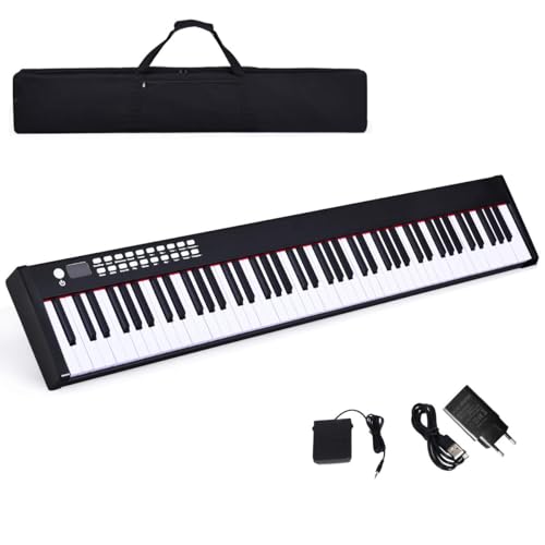 FANTASK 88 Tastatur Kinder Digitale Keyboard elektrisches Klavier 128 Rhythmen / 128 Töne/Bluetooth/Lautsprecher / 20 Demo geeignet für Kinder und Erwachsene , Schwarz von FANTASK