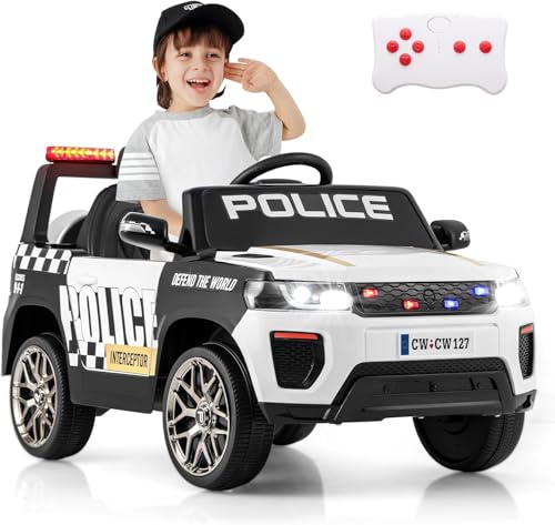 FANTASK Kinder Elektroauto Polizei mit Fernbedienung & kabelloser Verbindung, 12V Elektrisches Kinderauto mit Musik, Hupe, Sirene und Warnlicht, Elektro Auto für Kinder ab 3 Jahren von FANTASK