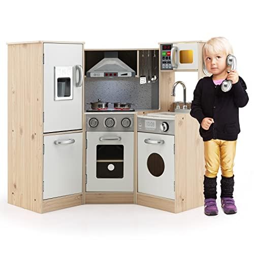 FANTASK Kinderküche mit zubehör, Spielküche Holz mit Licht & Sound, Eckküche Kinder inkl. Spüle Ofen Mikrowelle Kochherd, Spielzeugküche für Kinder ab 3 Jahren, Modell 1 FANTASK Kinderküche mit zubehör, Spielküche Holz mit Licht & Sound, Eckküche Kinder inkl. Spüle Ofen Mikrowelle Kochherd, Spielzeugküche für Kinder ab 3 Jahren, Modell 1 von FANTASK